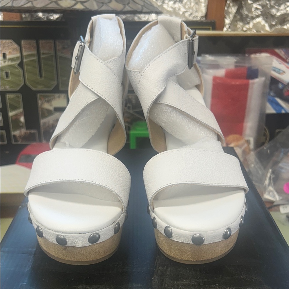 Very Volatile White Platform Sandals with Stud Accents